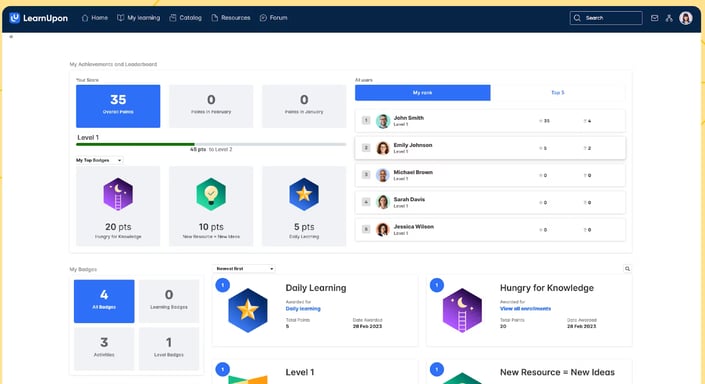 LearnUpon interface displaying LMS features for automated employee training management, onboarding, and compliance tracking.