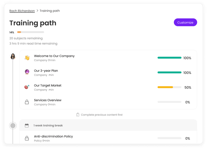 Trainual interface displaying centralized SOPs, policies, and training materials for automated employee onboarding and training tracking.