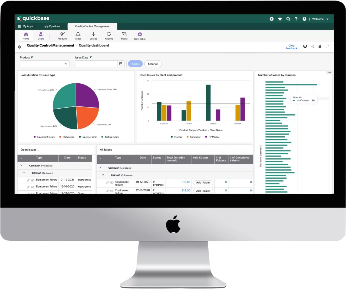 Quickbase interface displaying customizable, no-code training management features for tracking employee training, certifications, and compliance