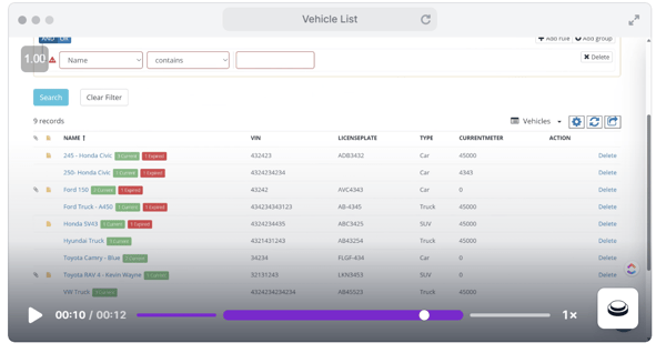 Vehicle list