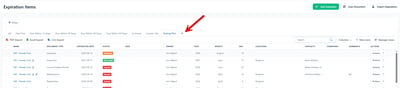  Custom list view saved as a tab above the expiration items list in Expiration Reminder